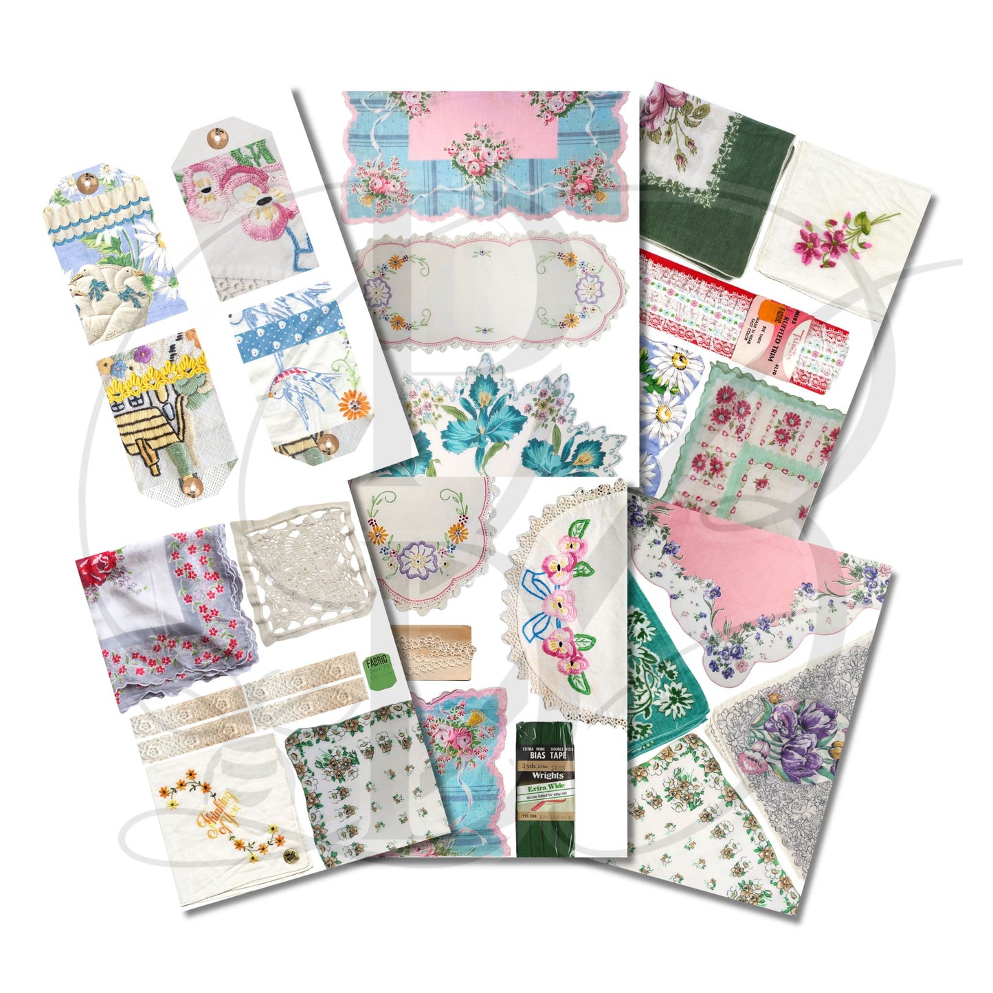 Antique Linens Printable Collage Sheet: Printable Ephemera (Digital Download)