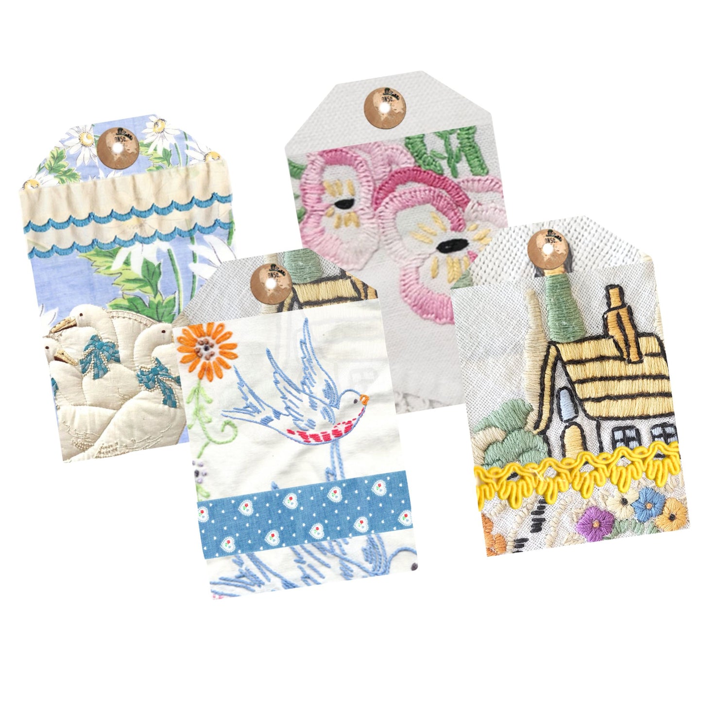 Antique Linens 8pc Tag Set- Premade Tags with Vintage Lace